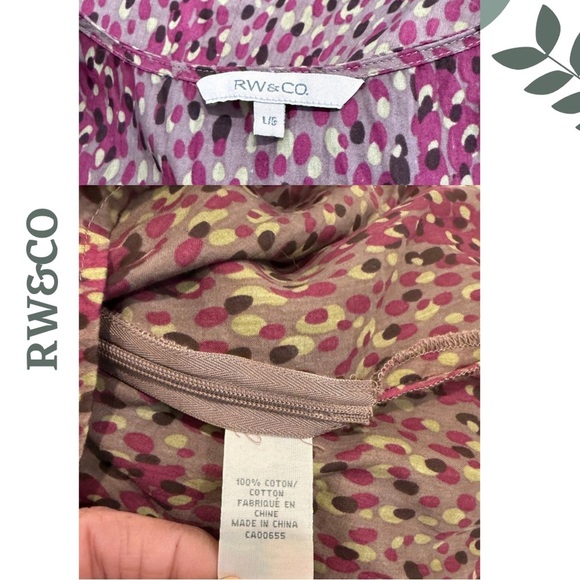 🛍️3/$40 RW&CO Women’s Cotton Top with Empire Waist | Plum Olive Green | Large - Picture 7 of 7